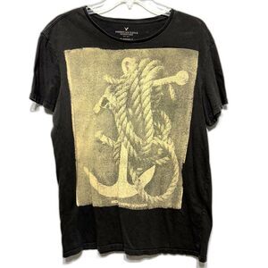 American Eagle Shirt Short Sleeve Anchor Graphic Tee Gray & Tan Mens Sz Medium